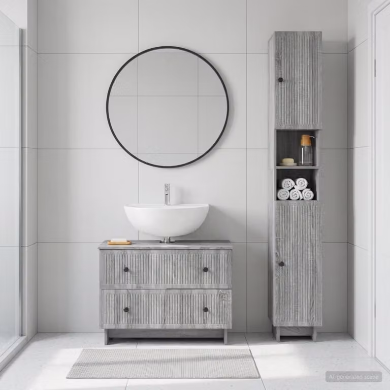 Set di mobili da bagno vidaXL EDE composto da 2 pezzi in stile moderno, colore grigio, finitura opaca
