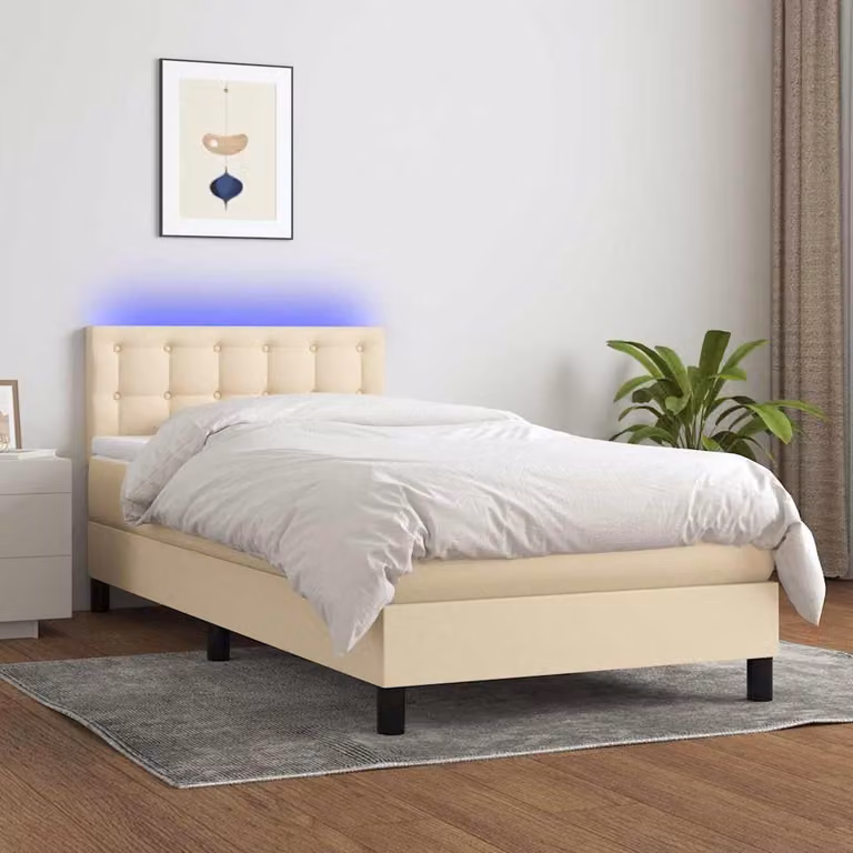 Letto Ibrido con Materasso vidaXL in Tessuto Beige con Illuminazione LED e Porta USB, L/P: 90 x 190 cm