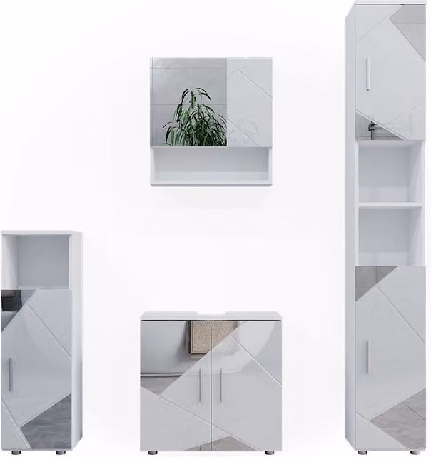 Set mobili bagno Irma Bianco lucido con inserti 4 pezzi Vicco