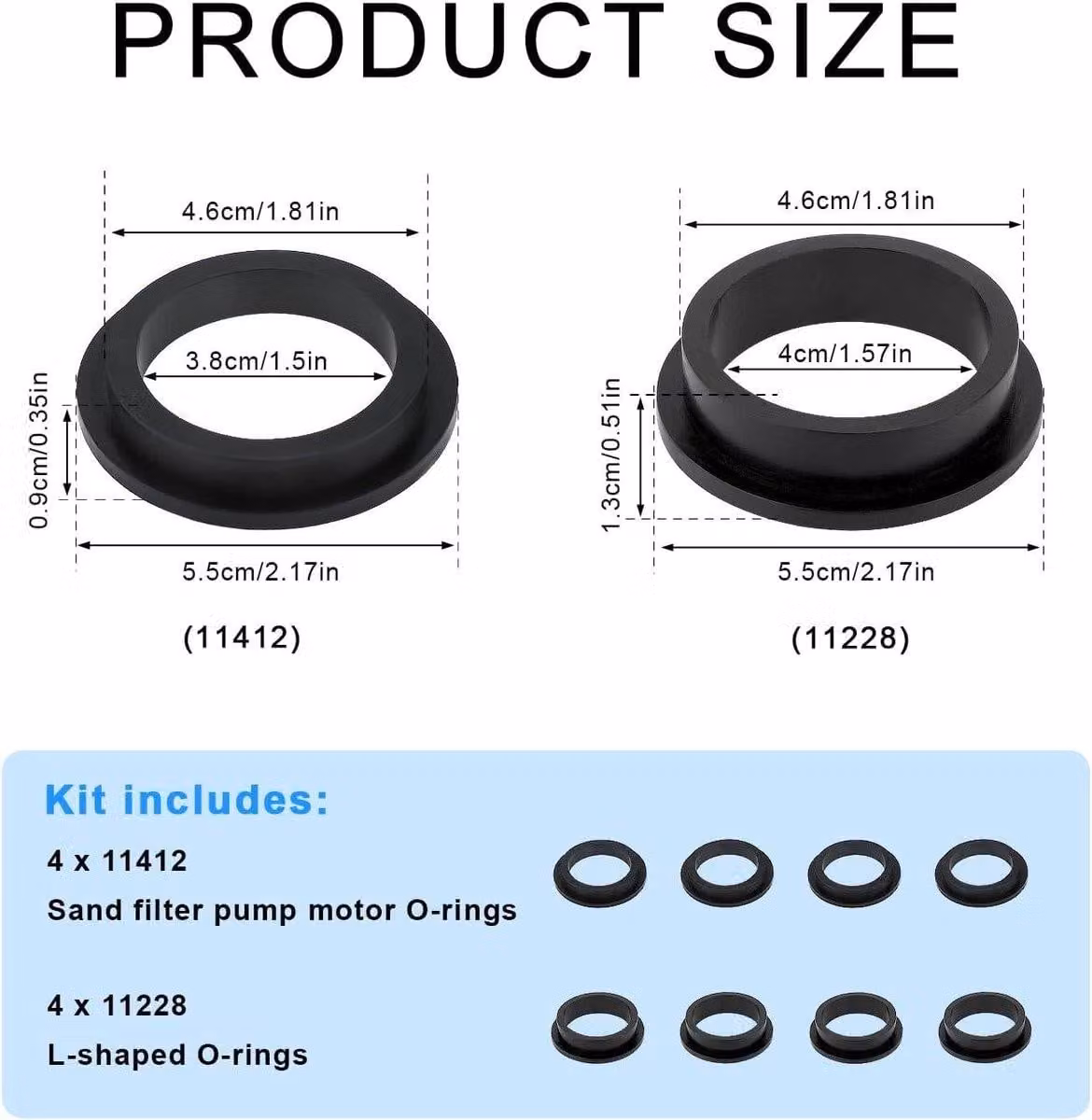 Guarnizione a forma di "L" in gomma, ricambio per pompe a filtro a sabbia per piscine. Compatibile con i motori delle pompe a filtro a sabbia Intex (4 pezzi modello 11228 e 4 pezzi)