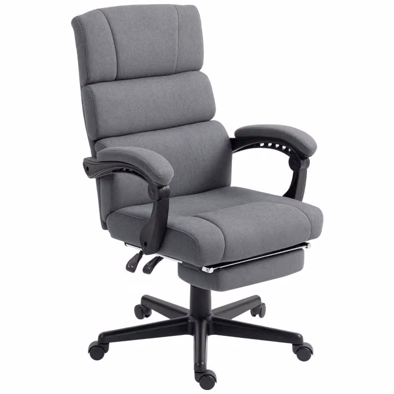 Sedia da ufficio girevole in velluto grigio con ruote e poggiapiedi L: 68.5 cm, P: 56 cm, H: 105-115 cm – 2