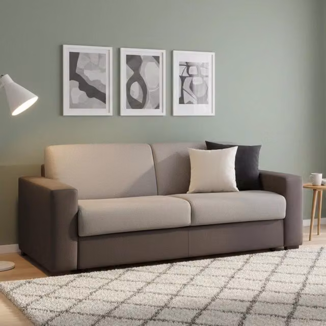 Divano Letto Asimi Talamo Italia, Divano 2 posti con funzione letto e apertura girevole, Rivestimento in tessuto Grigio e Antracite, L: 180 cm, P: 95 cm, H: 90 cm