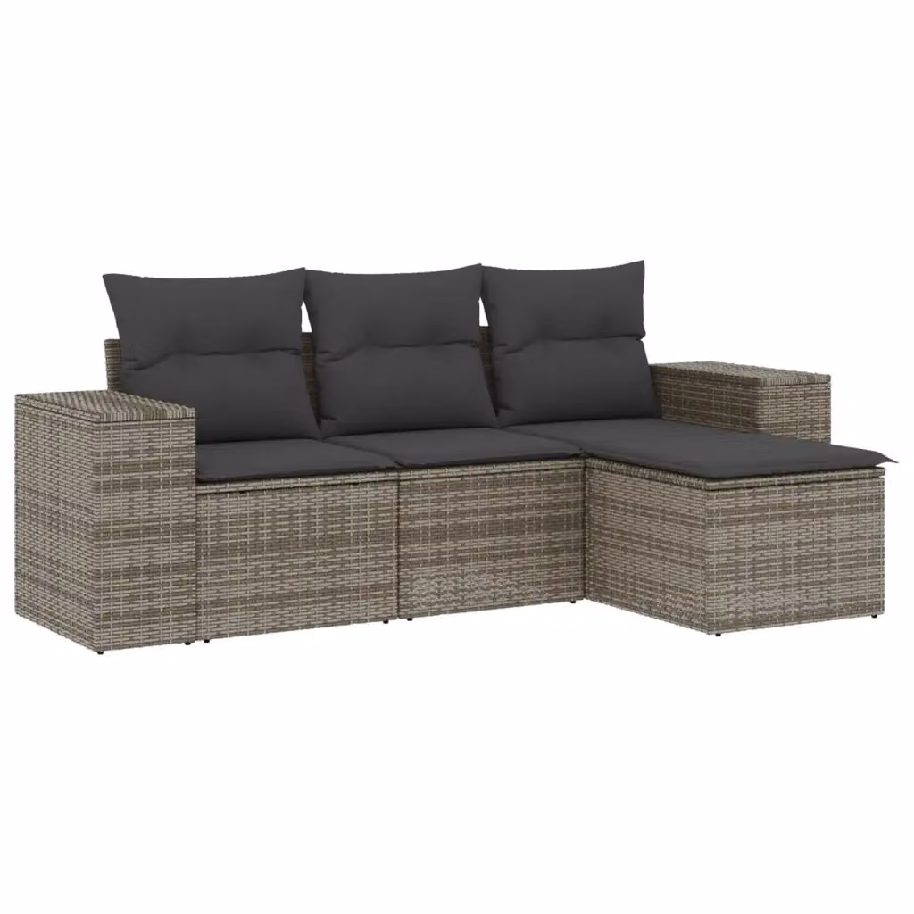 Set Divani da Giardino Moderno DESIGN IN in Polyrattan Grigio con Cuscini e Ottoman 4 Pezzi – 2