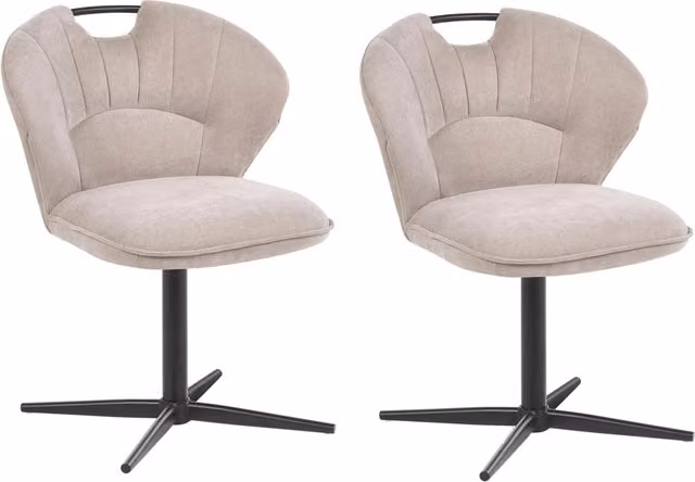 Set di 2 sedie da pranzo girevoli beige in ciniglia con schienale curvo e rotazione a 360°