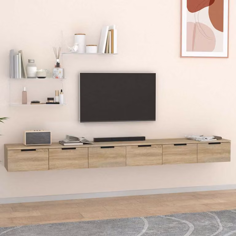 Set di 2 mobili da muro vidaXL in legno multistrato e MDF, colore Rovere Sonoma, L 102 cm x P 30 cm x H 20 cm