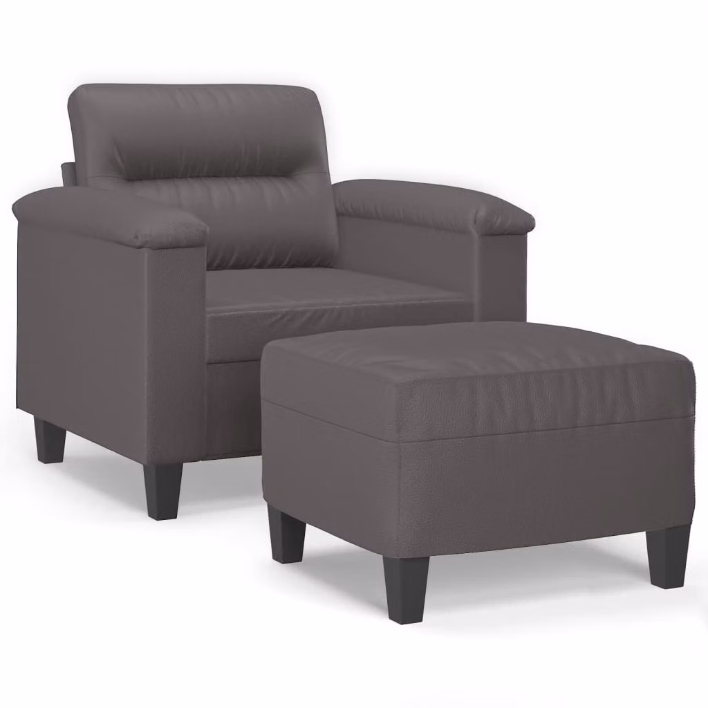 Poltrona con Poggiapiedi Grigio 60 cm in Pelle finta