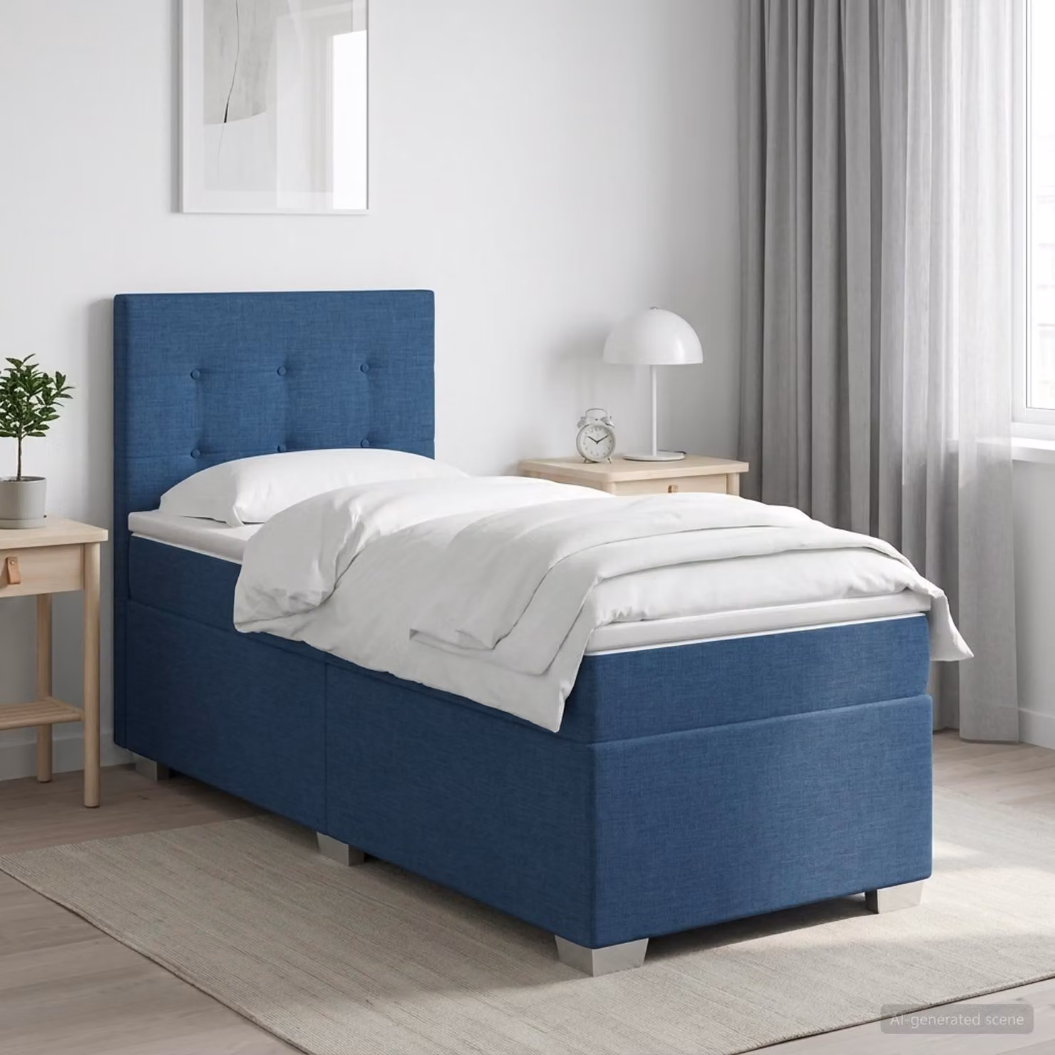 Maison Exclusive - Letto boxspring con materasso e testiera blu 90 x 200 cm in tessuto