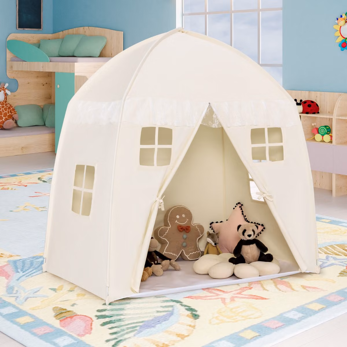 Tenda da gioco per bambini Costway modello principessa con borsa di trasporto e tappetino antiscivolo, Beige