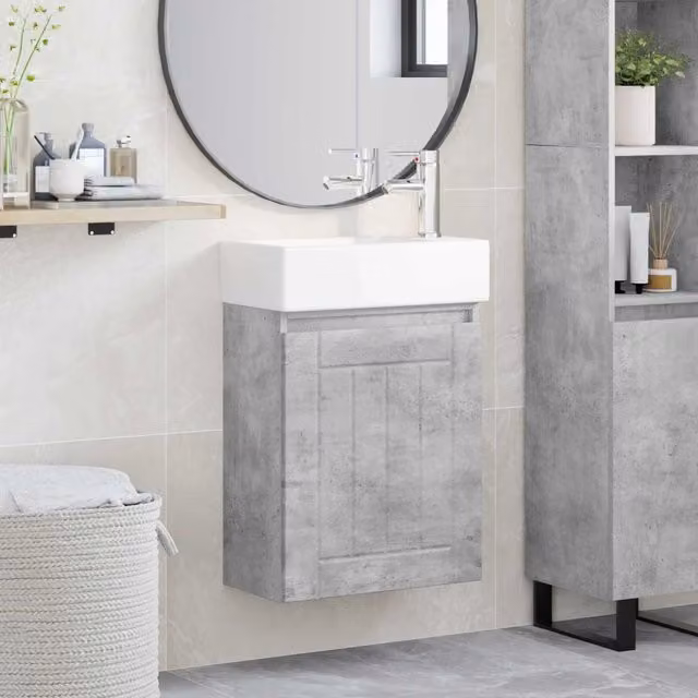 Mobile bagno moderno vidaXL con rubinetto, sospeso, Grigio e Bianco, L/P/H: 45,5 x 25,5 x 84 cm