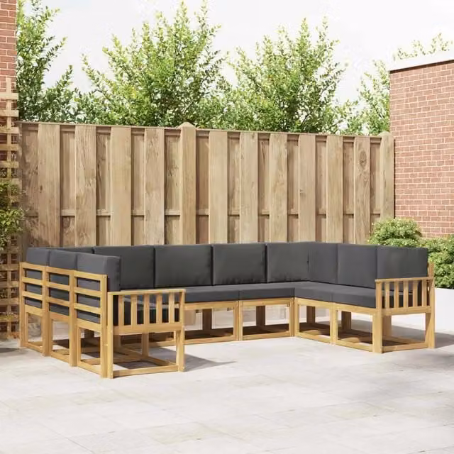 Set di divani da esterno moderno vidaXL in legno di acacia con cuscini Bianco e Antracite