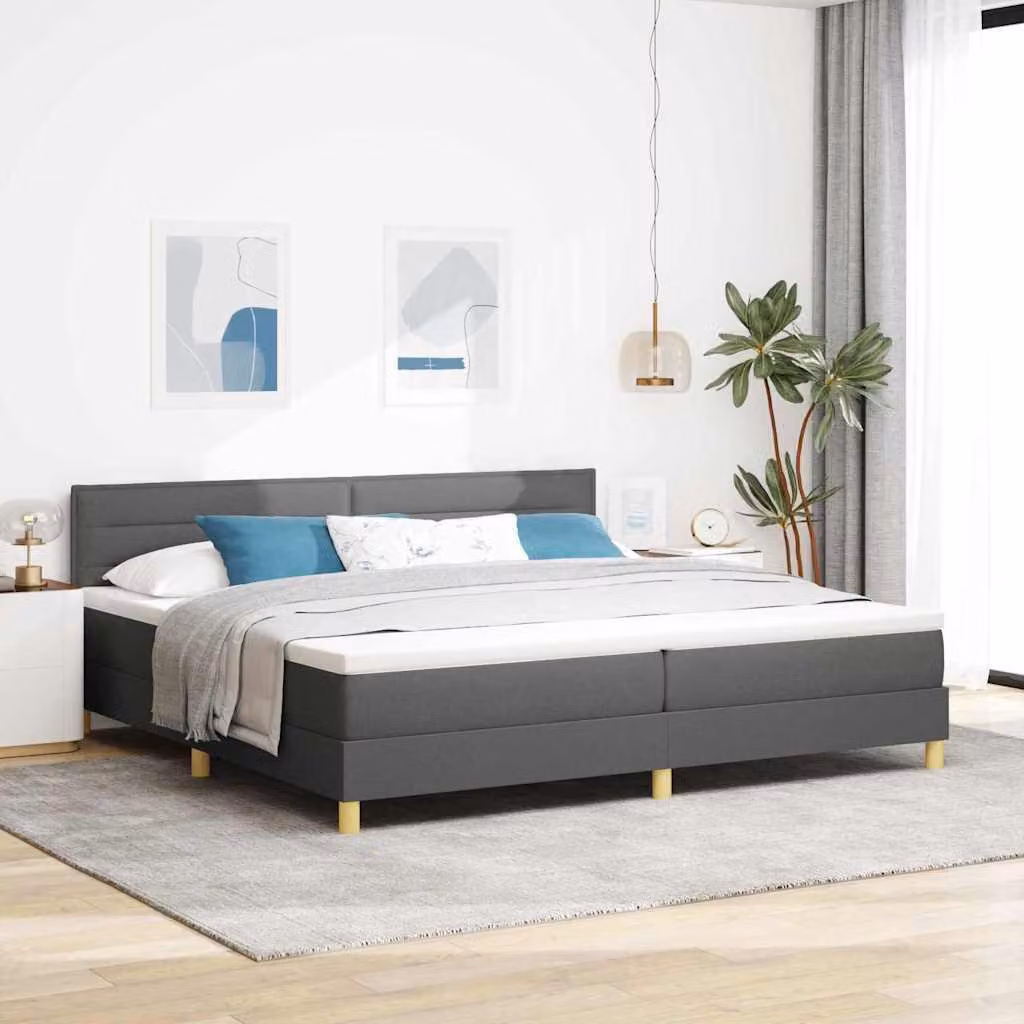 Maison Exclusive - Letto boxspring a LED con testiera grigio scuro 200 x 200 cm in tessuto