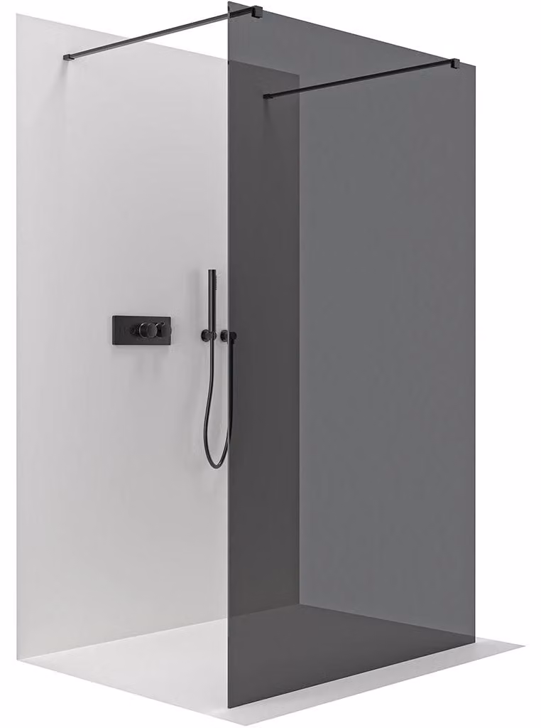 Pannello doccia walk-in Onyx Duo, versione sinistra/destra, vetro da 8 mm, profilo squadrato nero opaco, vetro grigio grafite, dimensioni 70x200 cm