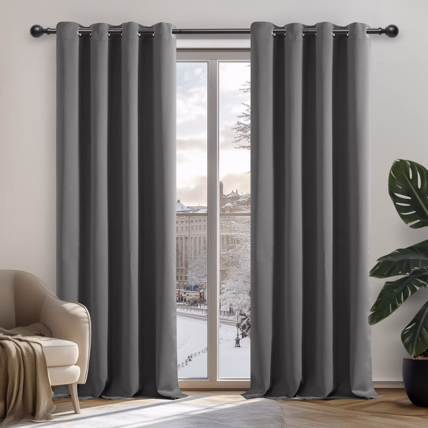 Tende oscuranti con passanti, 160x132 cm, grigio chiaro, set da 2