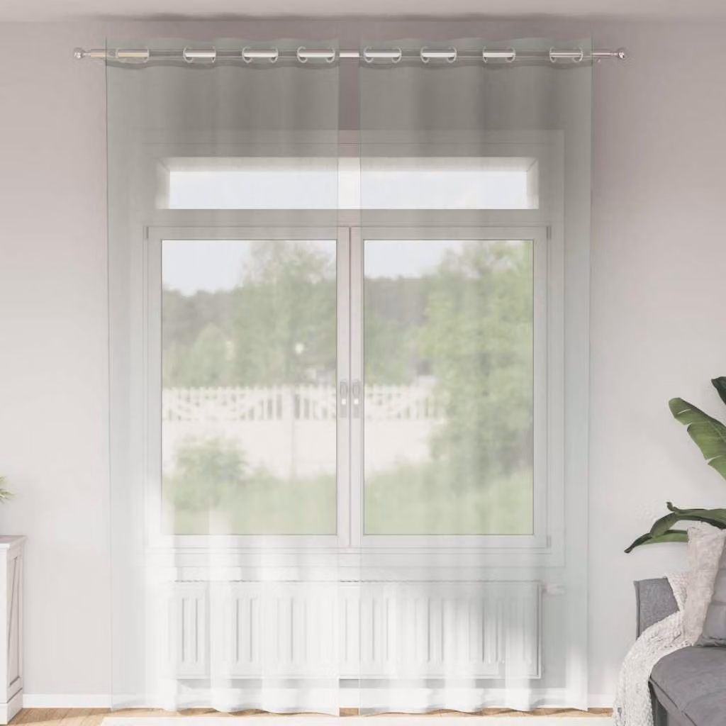 Set di 2 tende in voile semi-trasparenti vidaXL con occhielli, colore grigio, L: 140 cm x H: 300 cm