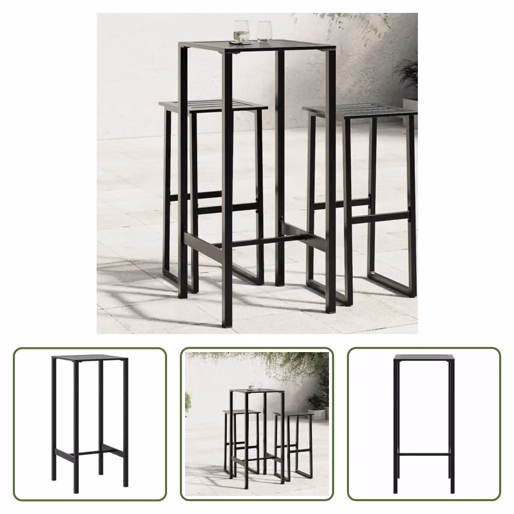 The Living Store Tavolo da bar nero 50x50x110 cm Acciaio verniciato a polvere