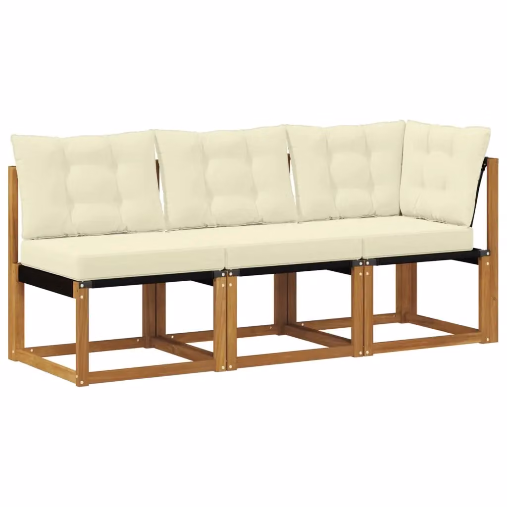 Set di divano modulare da esterno angolare vidaXL in legno di acacia e tessuto beige con cuscini inclusi – 2