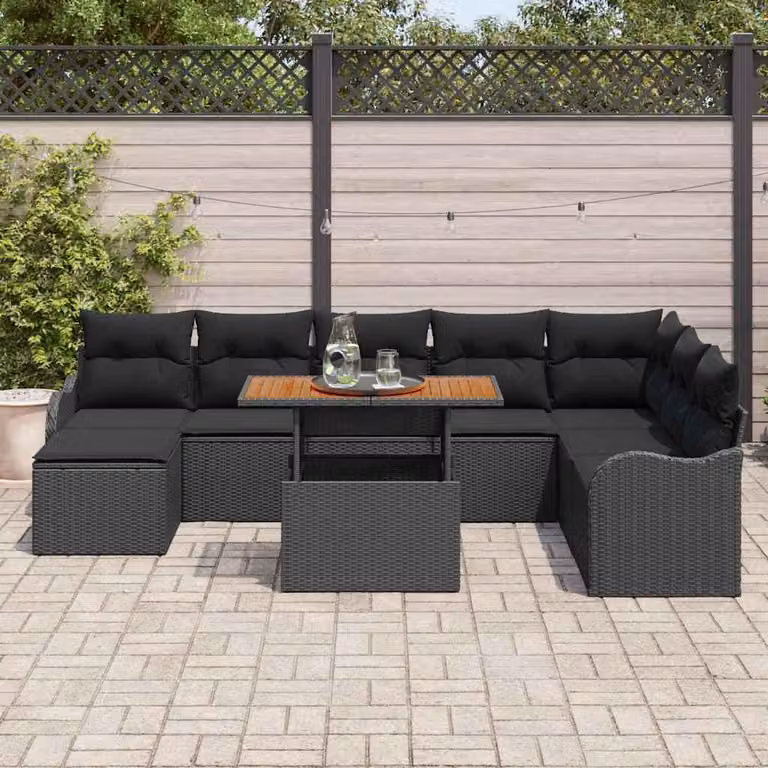 Maison Exclusive - Set da giardino composto da 9 pezzi, divano in rattan sintetico nero