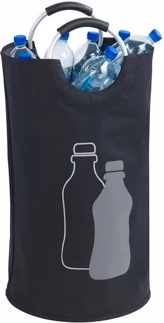 Borsa Raccoglitore per Bottiglie Vuote Wenko in Alluminio e Tessuto Nero con Manico Soft Grip, Capacità 69 l