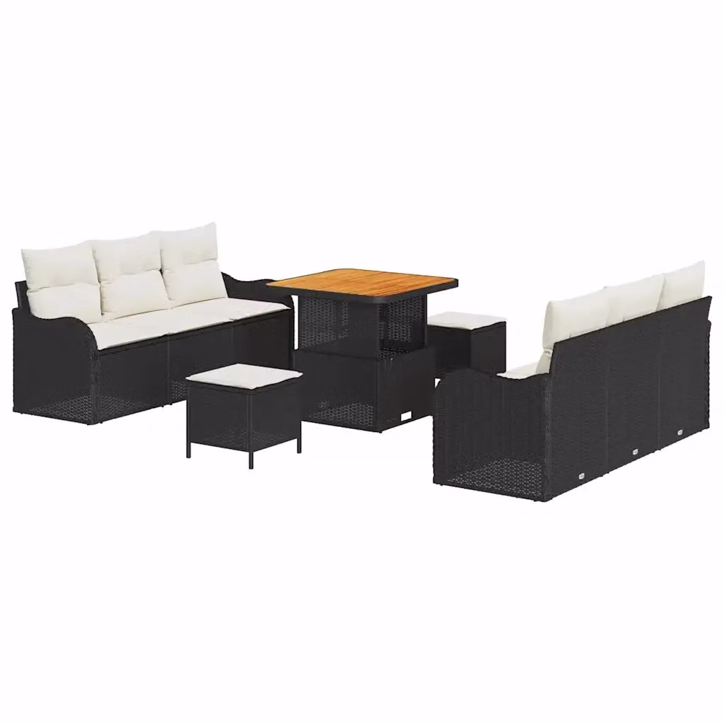 Set Divano da Giardino vidaXL 9 Pezzi in Polyrattan Nero con Cuscini e Tavolino – 2