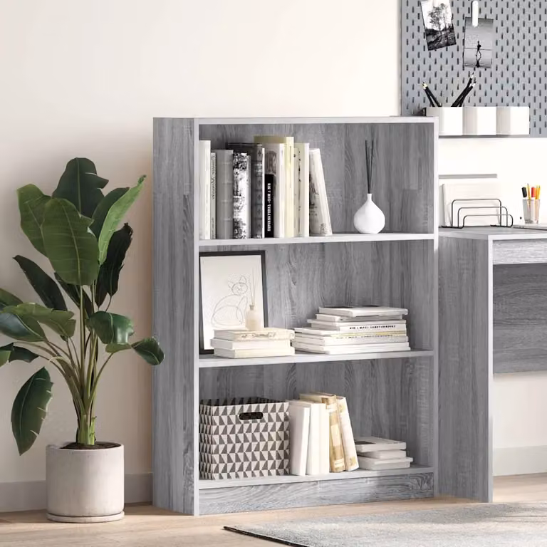 Libreria moderna vidaXL in legno e MDF Grigio, con pannello posteriore, L 80 cm x P 24 cm x H 109 cm