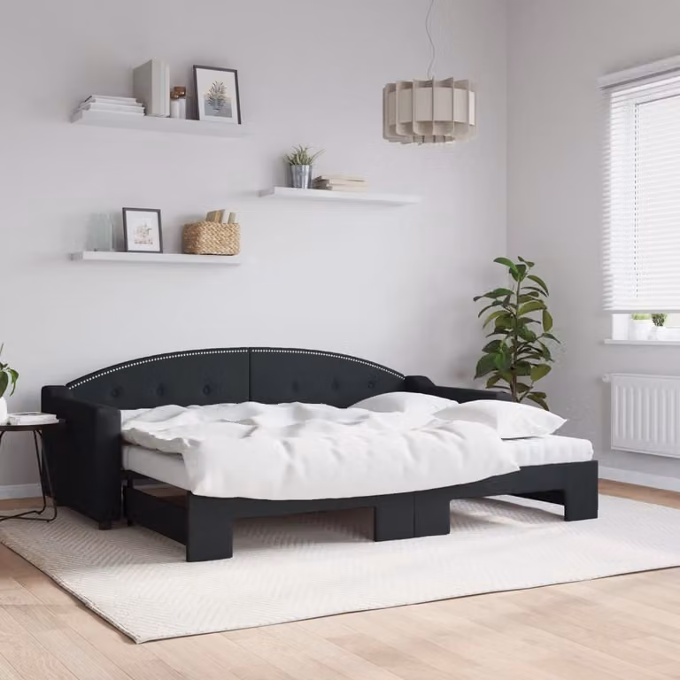 vidaXL Divano Letto Estraibile con Cassetto in Tessuto Nero L: 223 cm, P: 80 cm, H: 90 cm