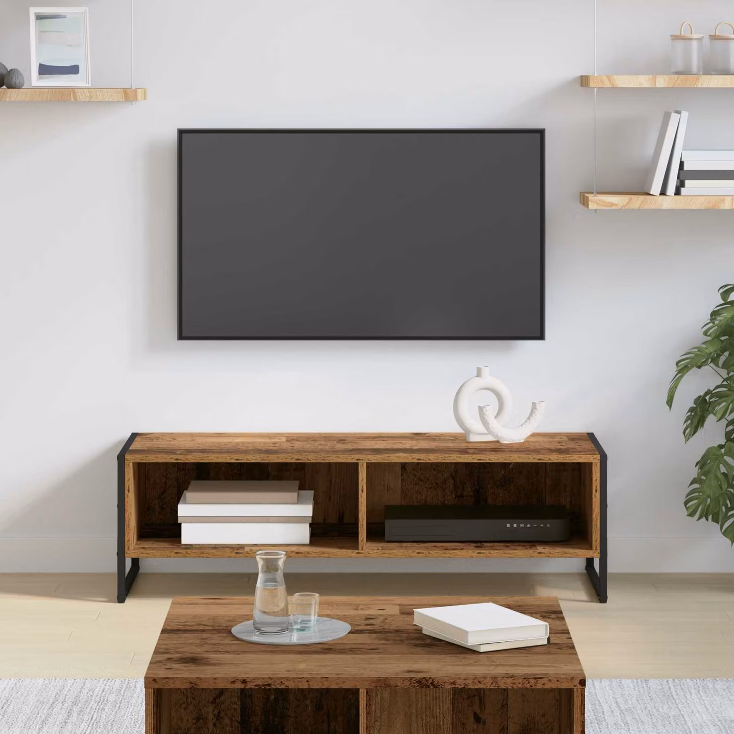 Mobile TV vidaXL in stile industriale in legno e metallo, marrone, L 100 x P 36 x H 30,5 cm