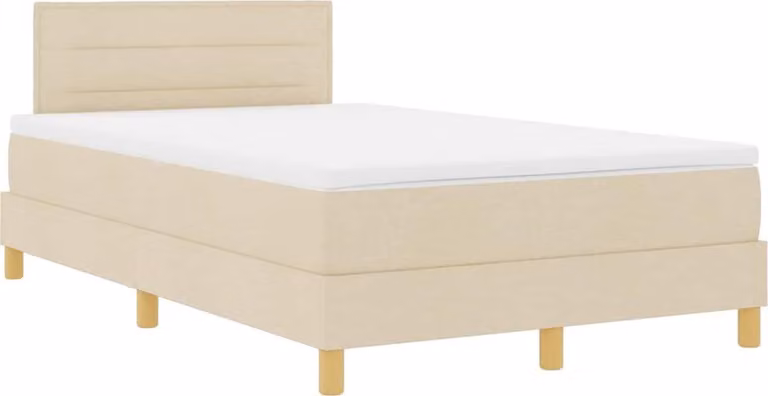 Letto boxspring con strisce luminose a LED vidaXL, color crema, 120 x 190 cm, rivestimento in tessuto