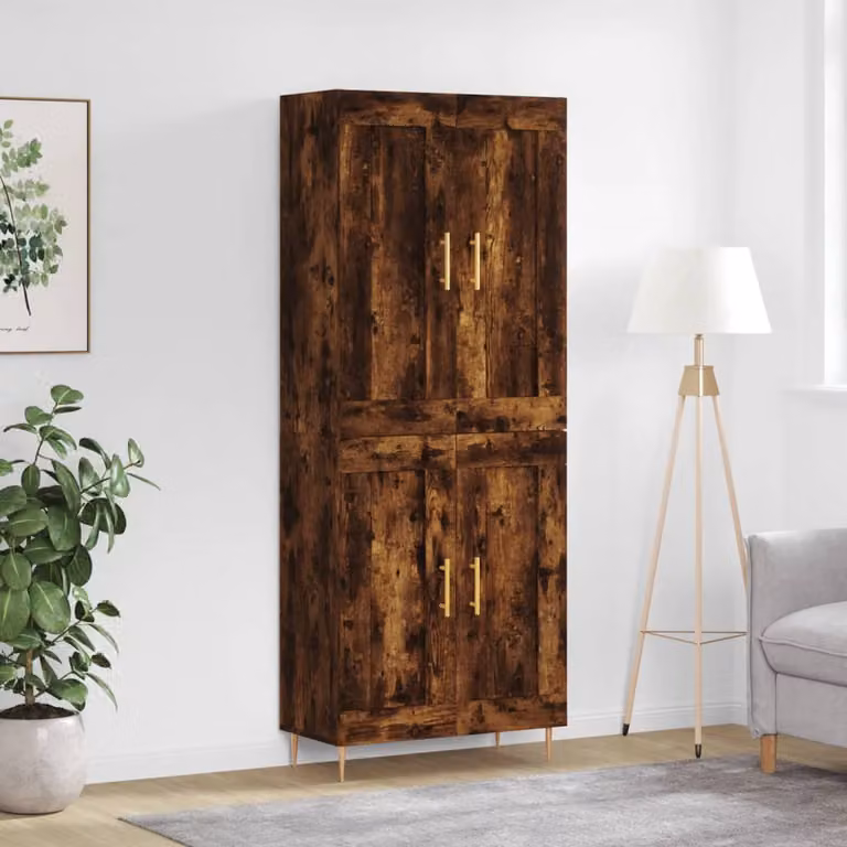 Credenza vidaXL in Legno Multistrato Rovere Fumo e Metallo, L: 69,5 cm, P: 34 cm, H: 180 cm