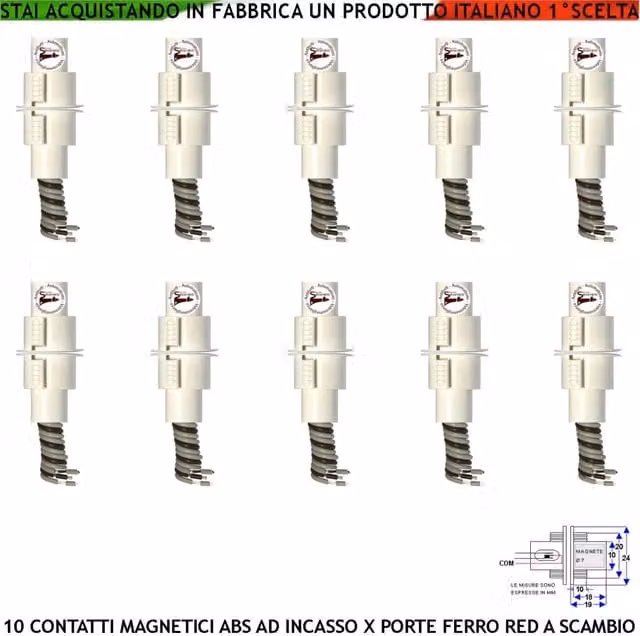 Sensore per porte e finestre Securvera a incasso in plastica bianca con 10 contatti Reed a scambio e protezione IP67