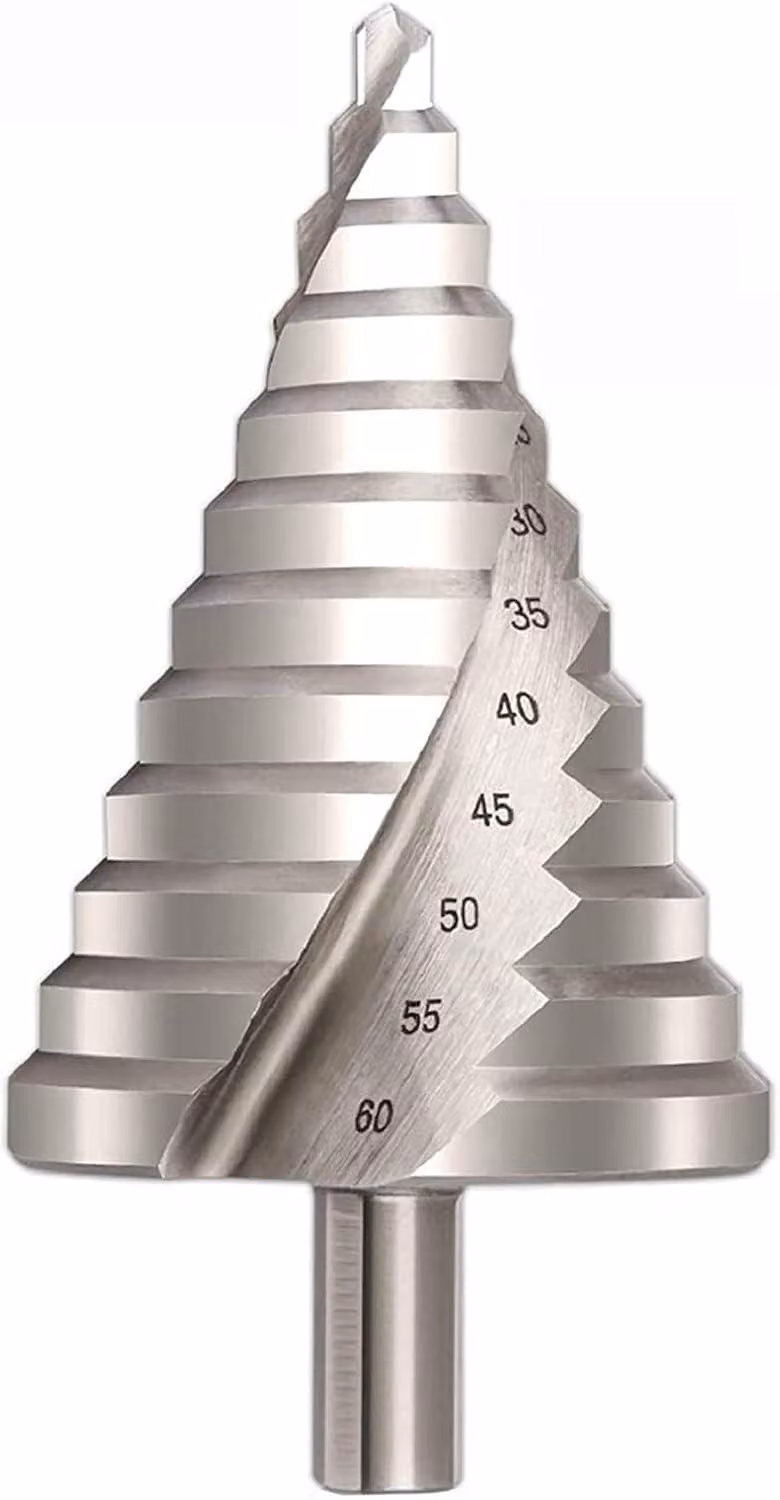 Set di punte elicoidali a gradoni, da 6 a 60 mm, 12 gradoni, in acciaio ad alta velocità (HSS), per metallo