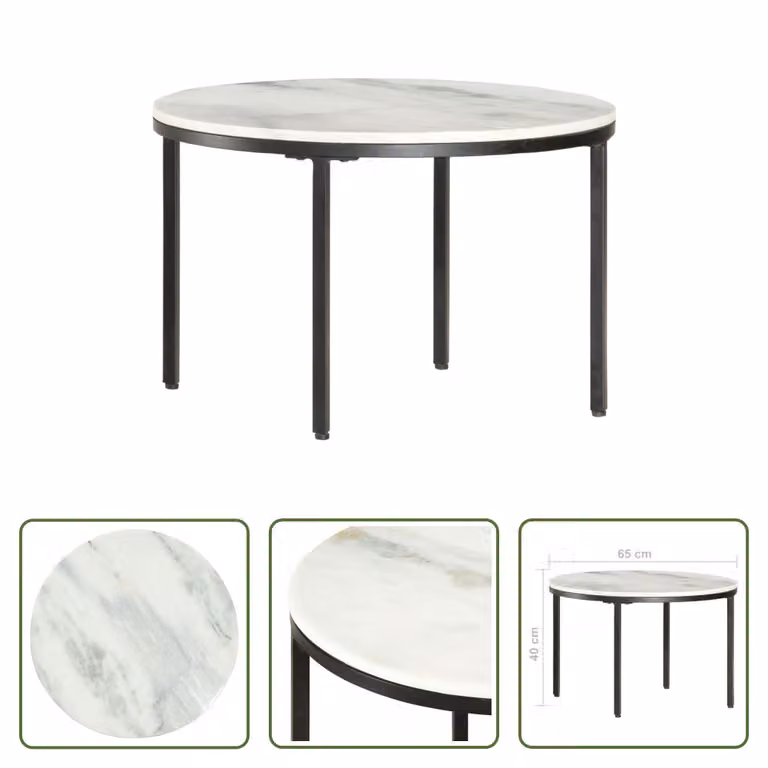Tavolino Living Store, bianco e nero, diametro 65 cm, in vero marmo
