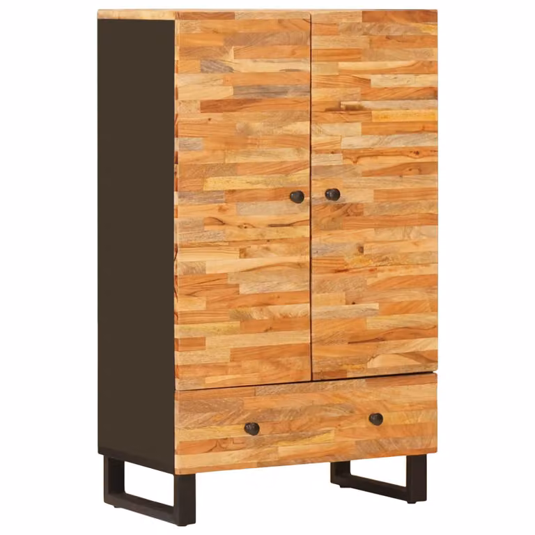 Mobile da stoccaggio alto vidaXL in legno di mango marrone con ante a cerniera e ripiani interni L/P/H: 60 x 33 x 100 cm