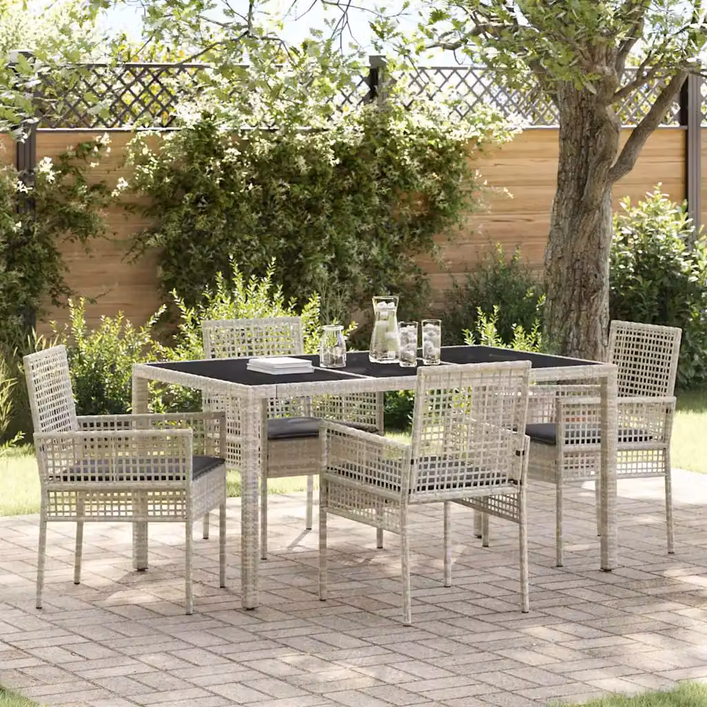 Set da pranzo per giardino e terrazzo vidaXL in polyrattan e vetro, 5 pezzi, Grigio