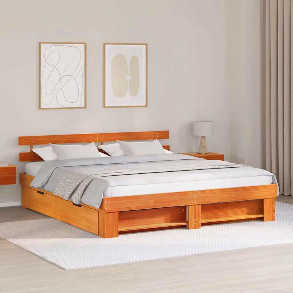 Struttura del letto moderna vidaXL in pino massello marrone cerato 200 x 200 cm – 1