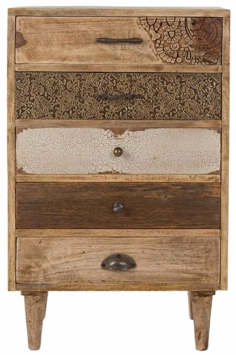 Casa Padrino cassettiera in stile country con 5 cassetti colori naturali / multicolore 48 x 27 x h. 80 cm - Mobili in stile country