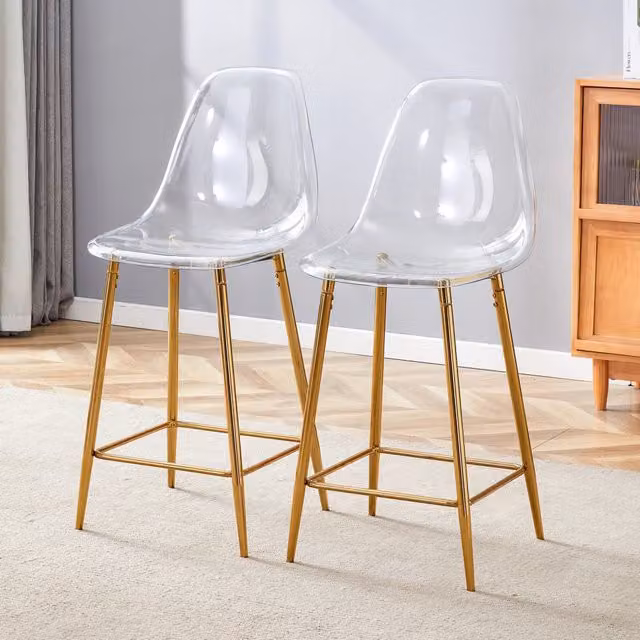 Set di 2 Sgabelli da Bar Trasparenti con Struttura in Metallo Argento, Oro o Nero, Design Moderno per Cucina, Bar e Pranzo