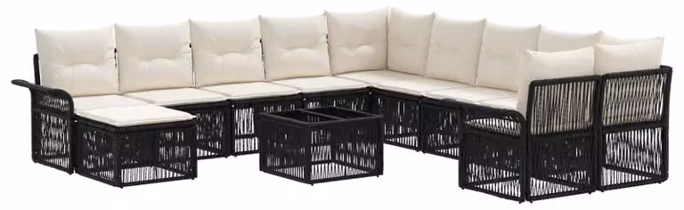 Set Divano da Giardino 12 pcs Nero e Bianco Crema polyrattan