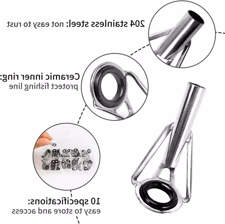 Kit completo di 40 pezzi per la riparazione di lenze e anelli di canne da pesca, con anelli guida in Vetroceramica, adatto sia per acqua dolce che salata