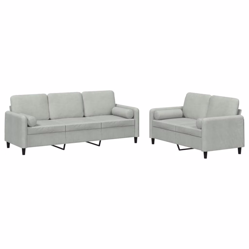 Set di Divani 2 pz con Cuscini Grigio Chiaro in Velluto
