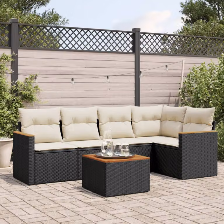 vidaXL Set Divano da Giardino a L 6 pz con Cuscini e Tavolino, Polyrattan e Acciaio Nero