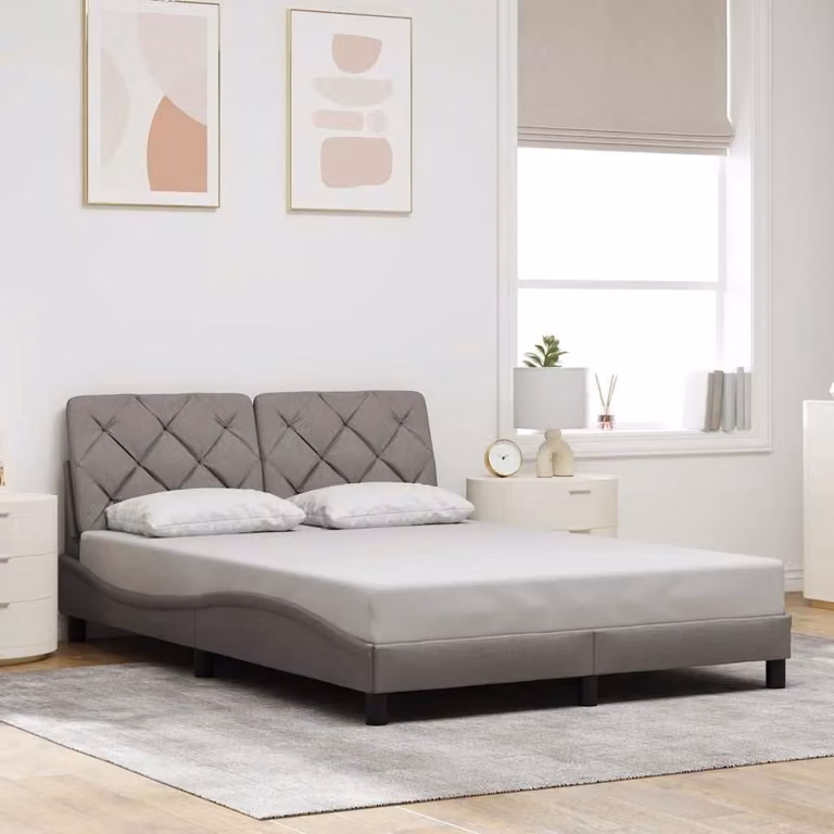 vidaXL Giroletto senza Materasso in Tessuto Beige e Grigio L/P/H: 200 x 140 x 145 cm