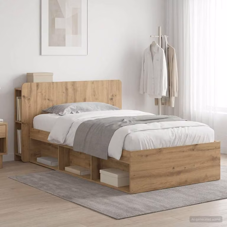 vidaXL Telaio del letto con cassetti in Rovere Artigianale, Marrone, L/P/H: 221.5 x 90 x 119.5 cm