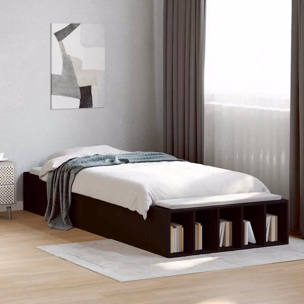 vidaXL Giroletto Nero in Legno Multistrato con Doghe Fisse L/P/H: 190 x 90 x 30 cm