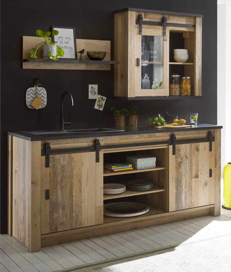 Cucina "Stove" in legno e antracite Set di mobili da cucina 3 pezzi