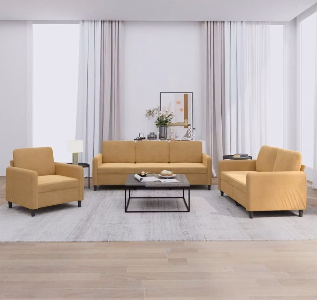 Maison Exclusive - Set divano 3 pezzi in velluto marrone