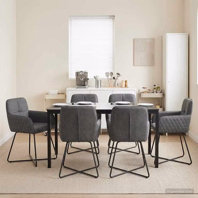 Set di 6 sedie da pranzo vidaXL in velluto grigio scuro con struttura in metallo, L: 59 cm, P: 56,5 cm, H: 86 cm