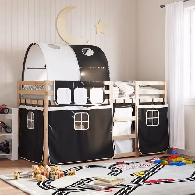 Letto a castello per bambini vidaXL in legno di pino bianco e nero L/P: 80 x 200 cm