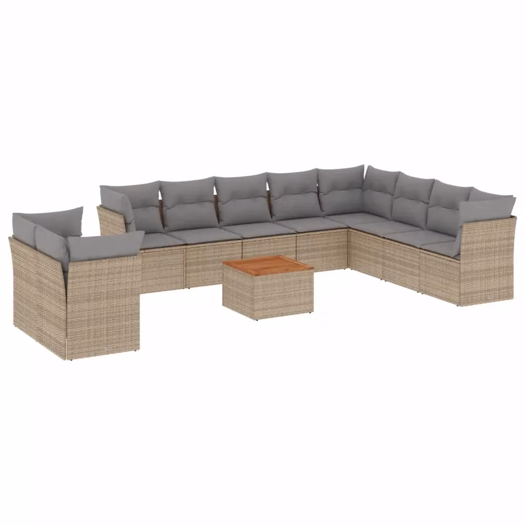 Set Divano da Giardino a Forma di U vidaXL in Polyrattan con Cuscini Beige e Grigio, 11 Pezzi – 2
