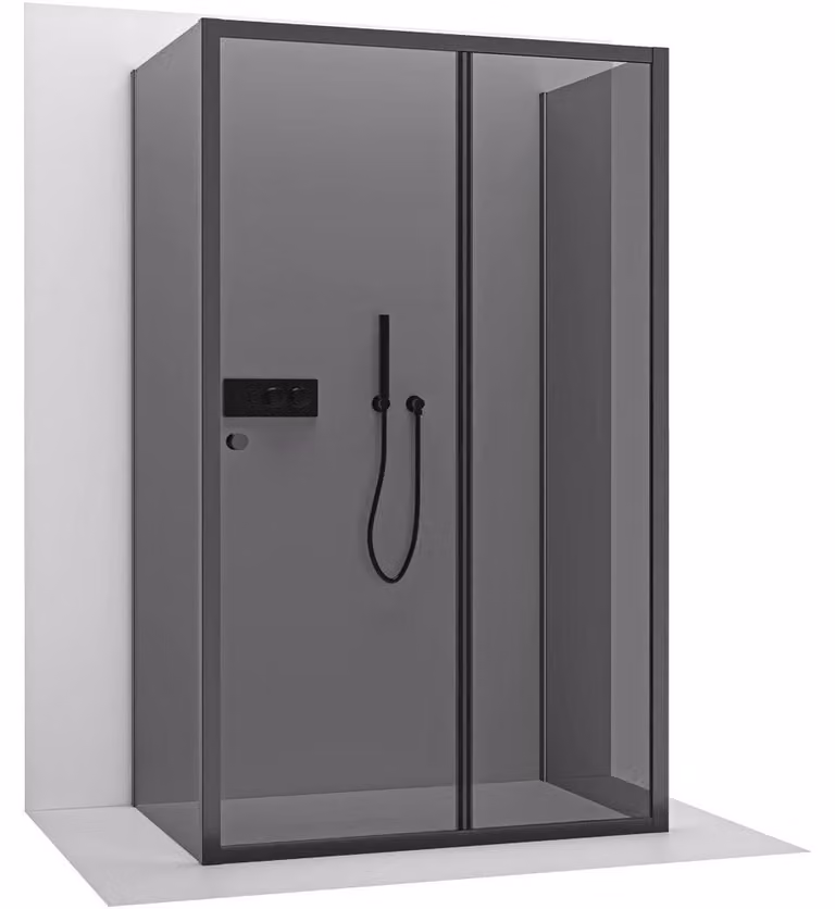 CERANO - Box doccia a tre pareti Varone POINT U L/P - 6 mm - nero opaco, vetro grafite - 130x100x195 cm - scorrevole