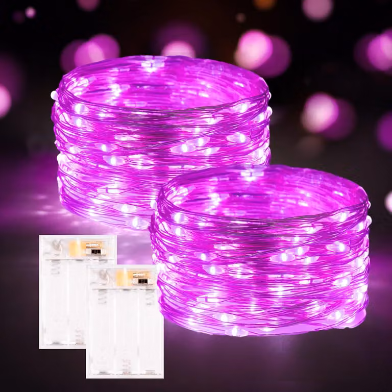 2 luci a LED rosa, lunghezza 10 metri, 100 LED, con timer, impermeabili